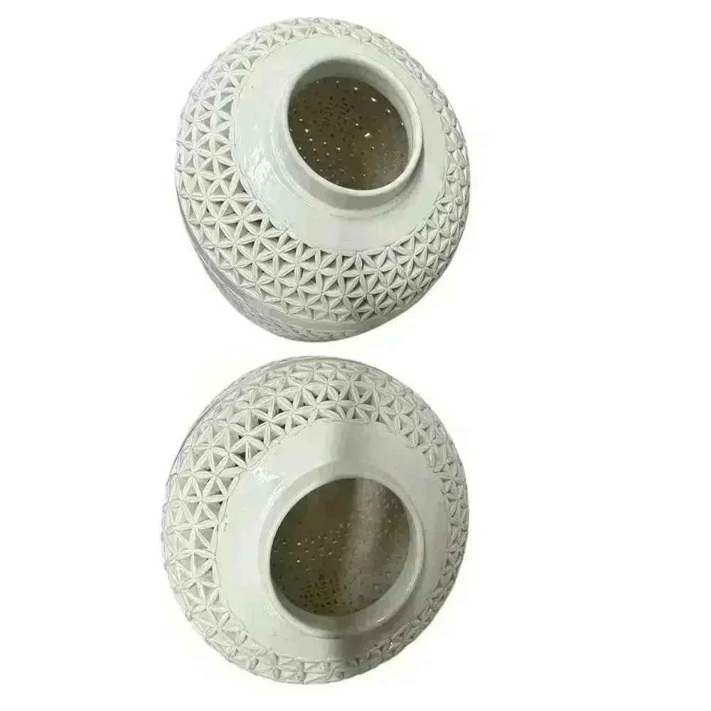 Pair of white majolica perforated Chinese Reticulated Porcelain Ceramic Vases